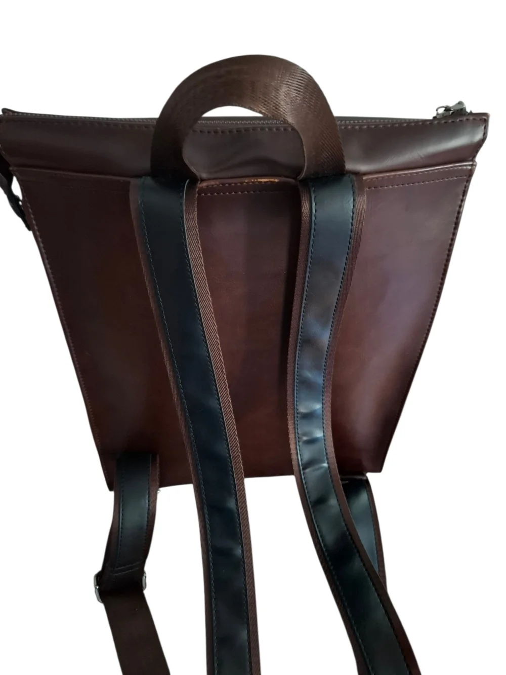 Women's Dark Brown Leather Backpack with Black Strap - Sleek Urban Carry